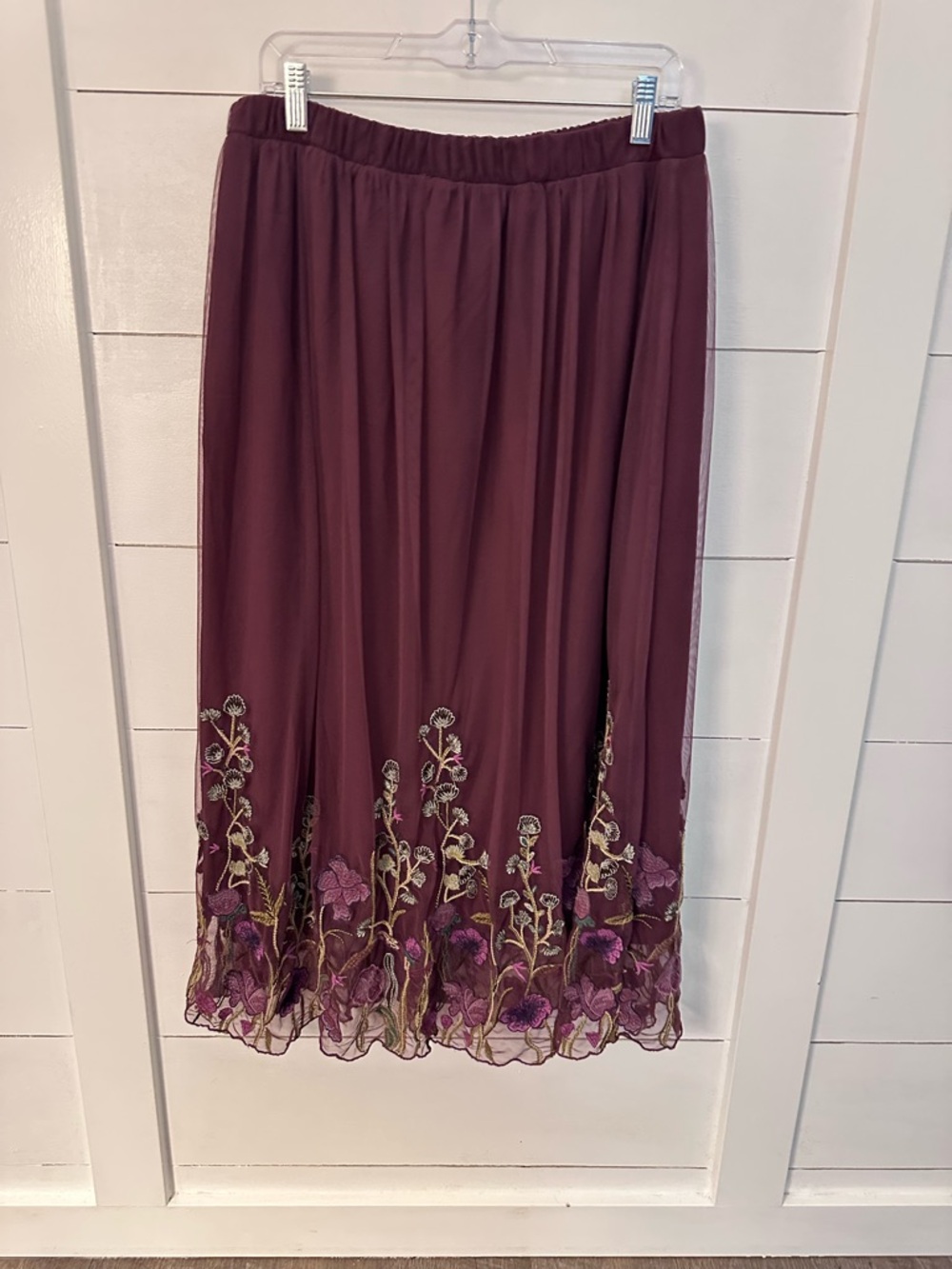 Coldwater Creek PM Embroidered floral maroon midi maxi skirt boho chic old money - Picture 2 of 14